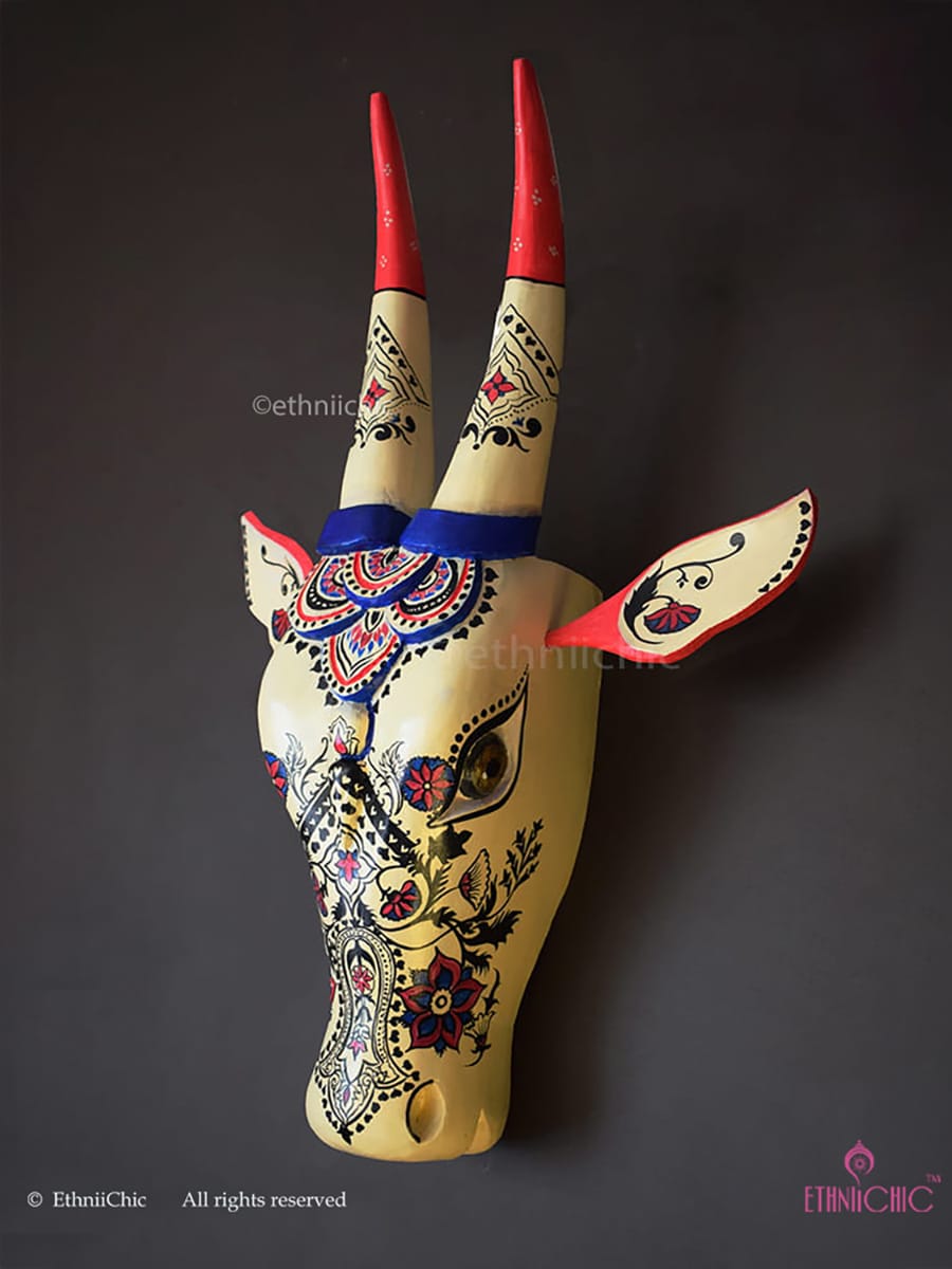 Hand painted 24" Cream and Pink Bull Head