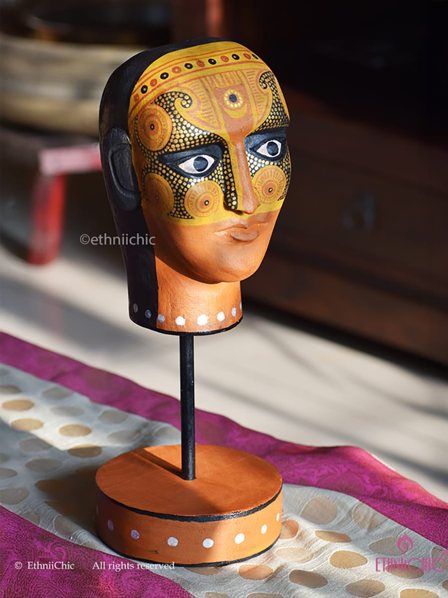 Hand painted Ochre Theyyam Head Accent