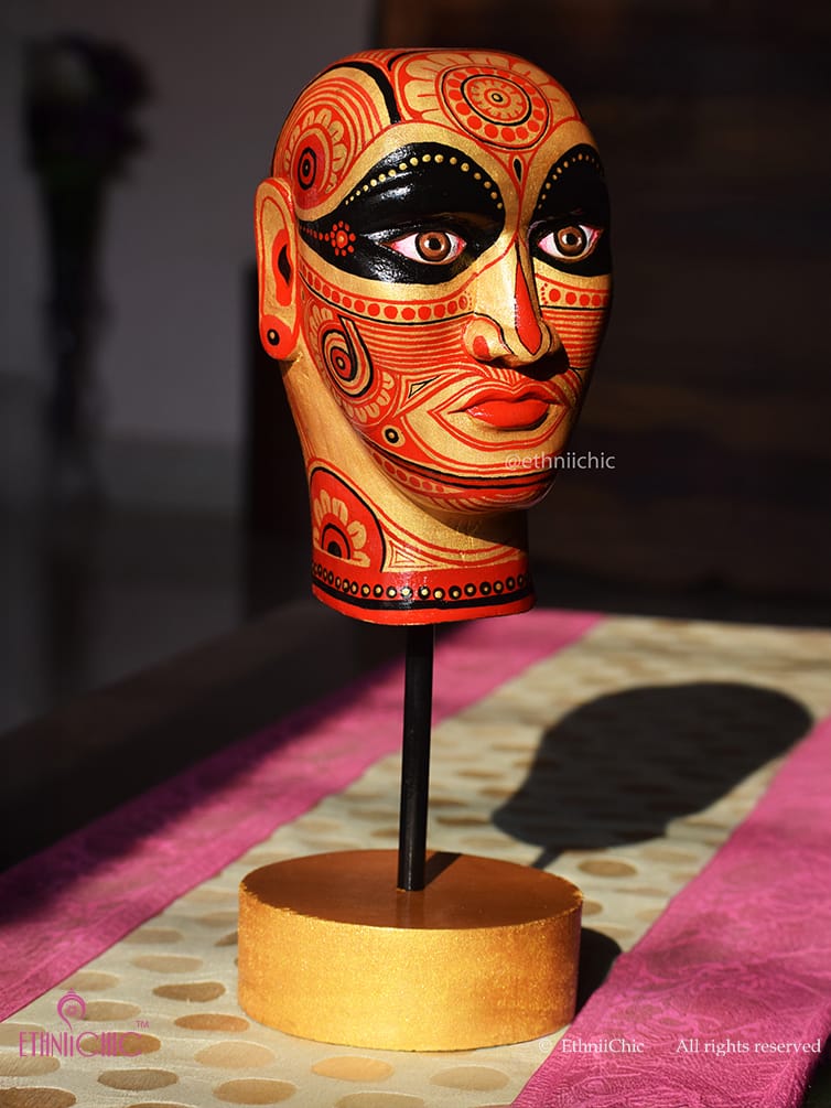 Hand painted Golden Theyyam Head Accent - 13"