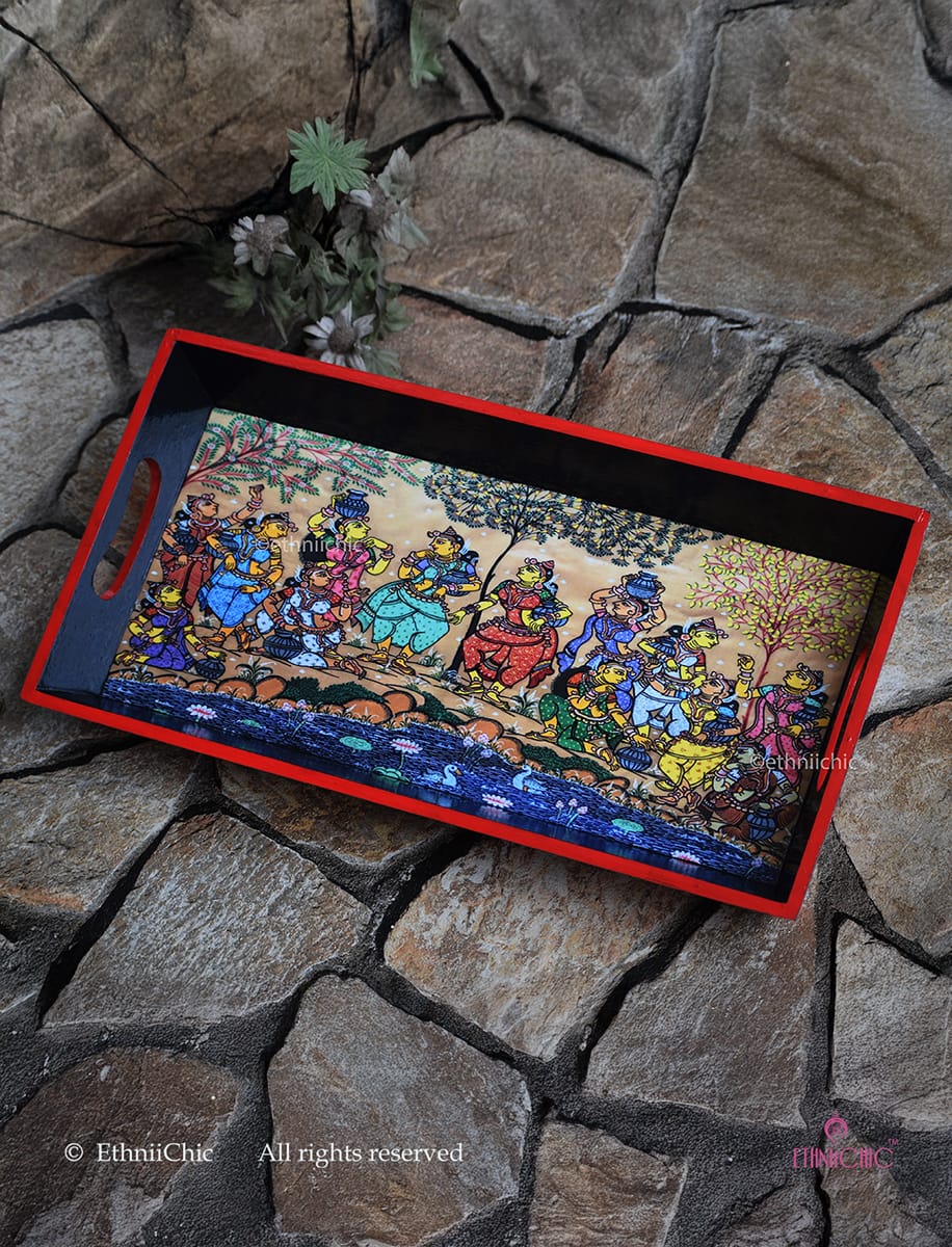 Medium Rectangular Tray - Pattachitra Gopis