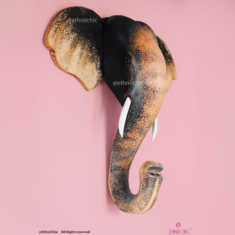 Hand Painted Elephant Head - Natural
