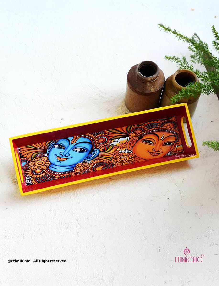 Narrow Tray - Kerala Mural Radha Krishna