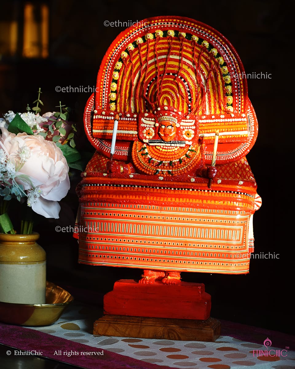 Muchilottu Bhagavathi Theyyam Sculpture - 16" | Handcrafted Kerala Art