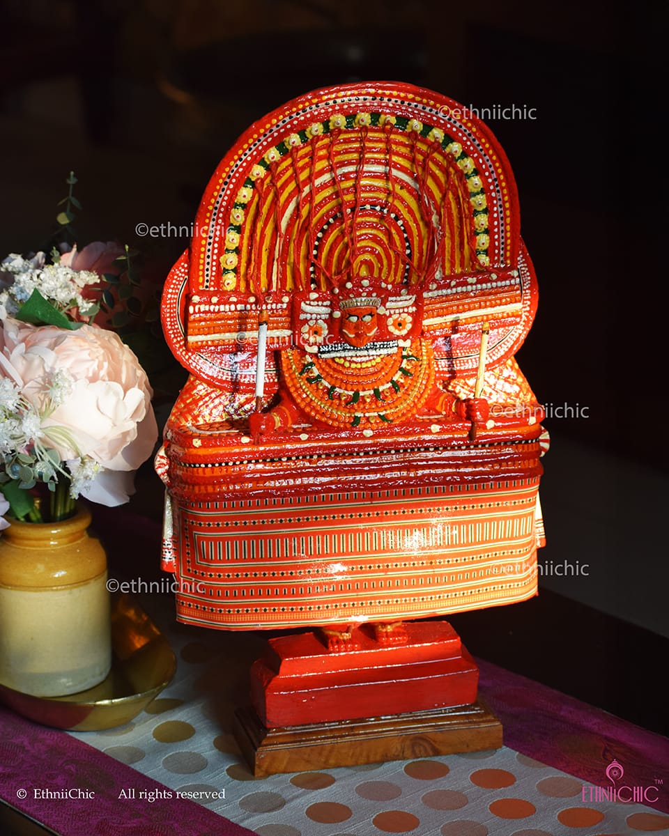 Muchilottu Bhagavathi Theyyam Sculpture - 16" | Handcrafted Kerala Art