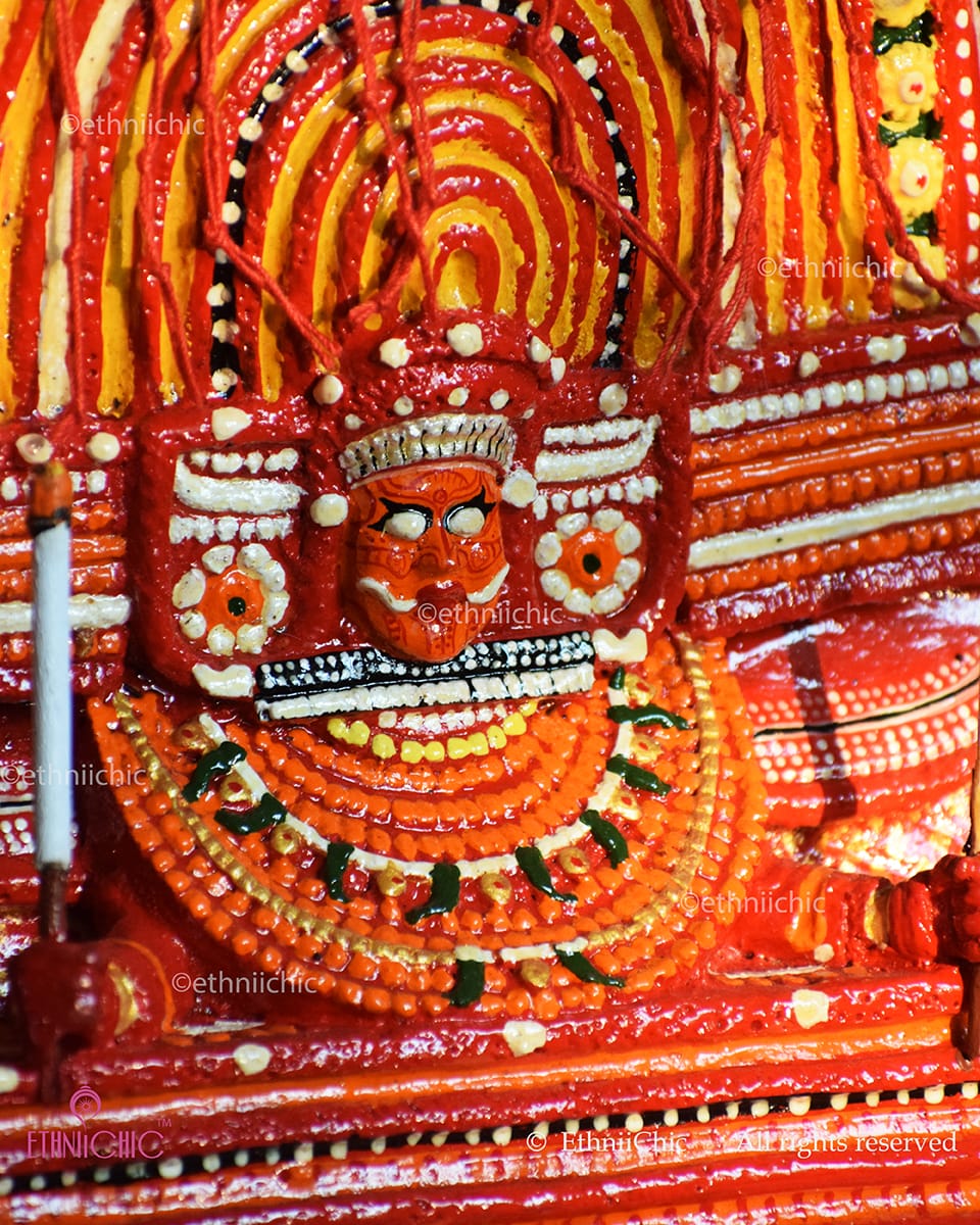 Muchilottu Bhagavathi Theyyam Sculpture - 16" | Handcrafted Kerala Art
