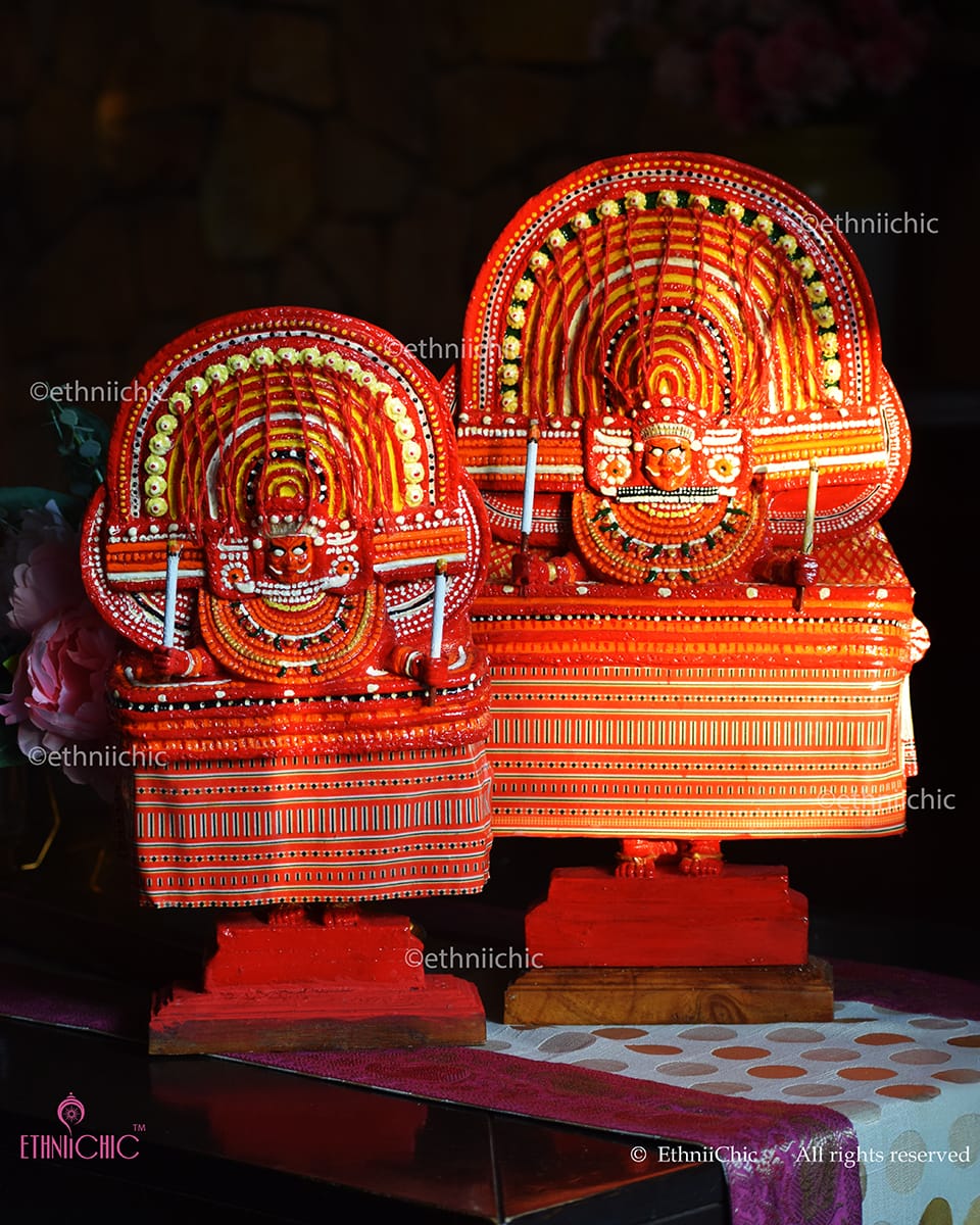 Muchilottu Bhagavathi Theyyam Sculpture - 16" | Handcrafted Kerala Art