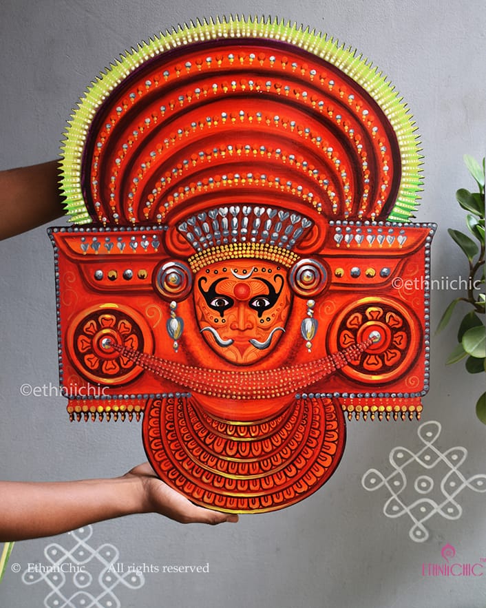 Hand-Painted Theyyam Goddess Plaque | Kerala Folk Art | Collectible Indian Wall Décor