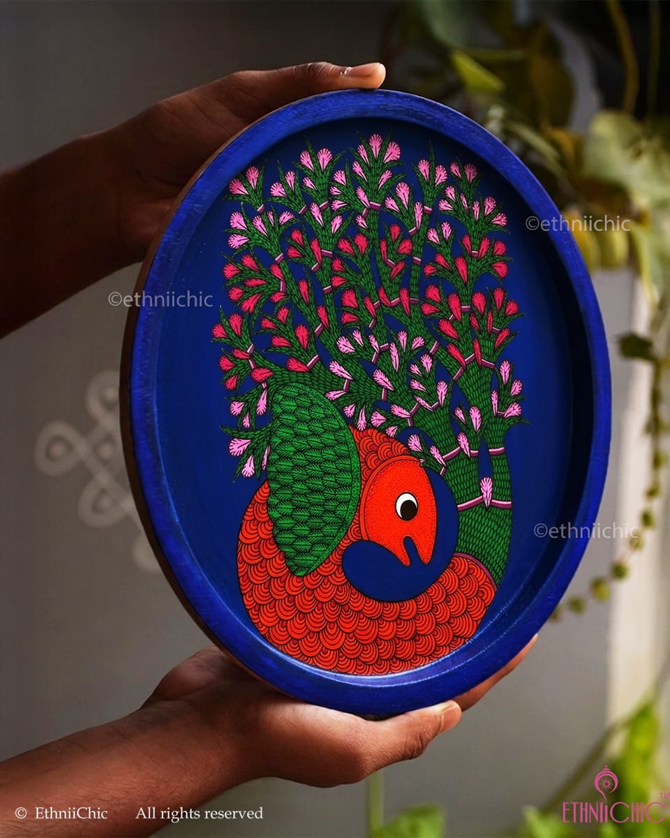 Machli aur Vriksha – Hand Painted Gond Wooden Wall Plate