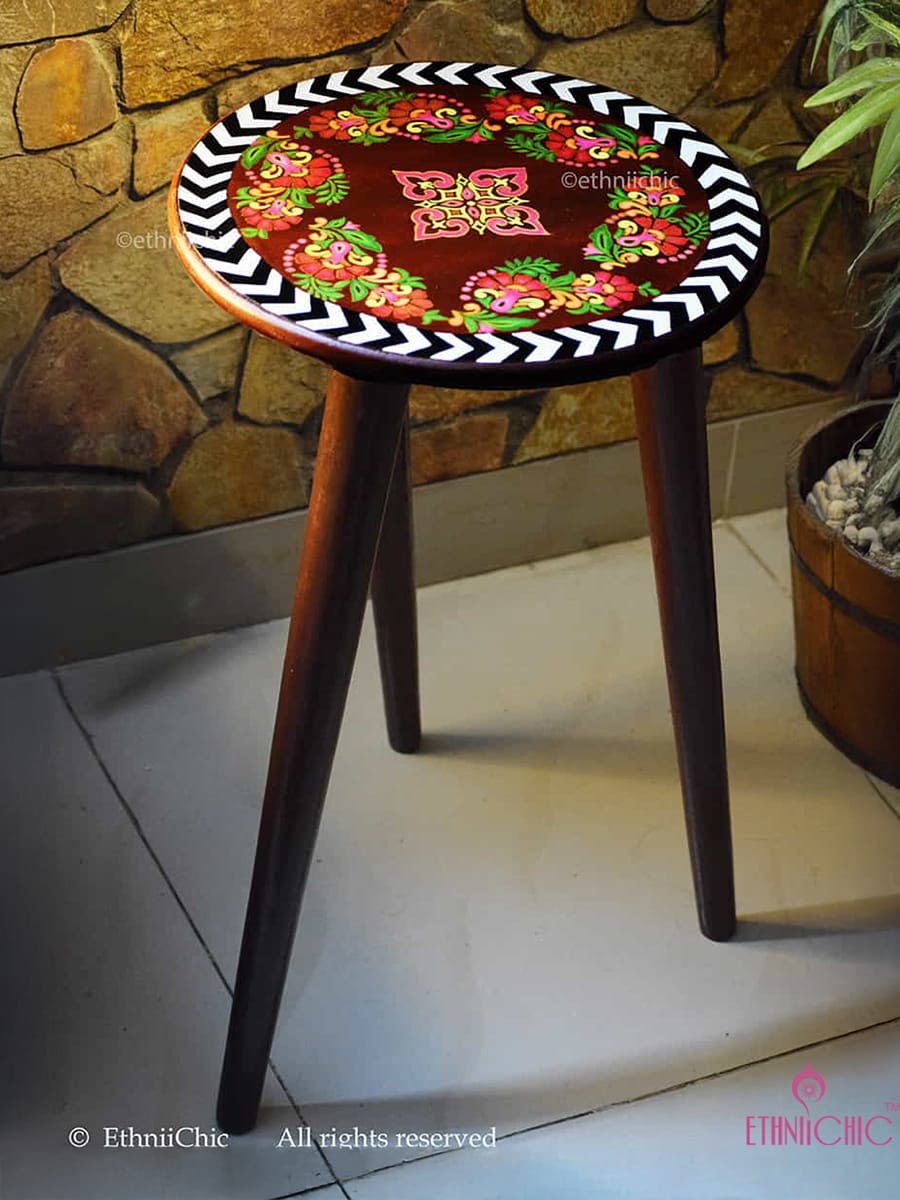 Handpainted Wooden Mughal Floral Motifs Peg Table