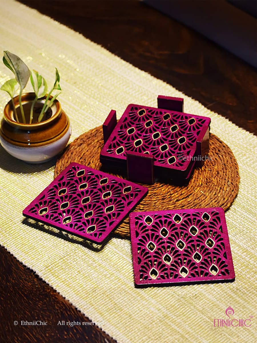 Hand Painted Jaali Coaster Set 2