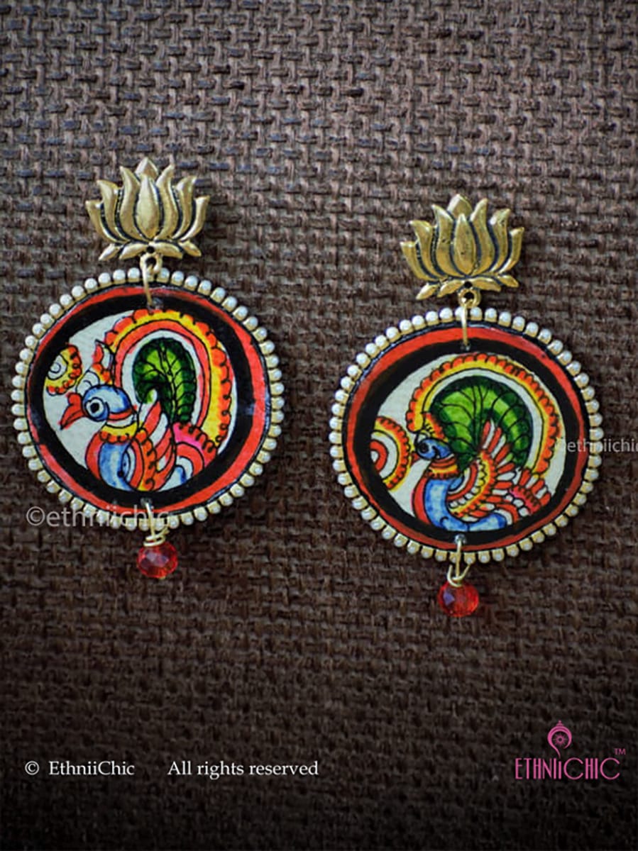 Hand painted Earrings - Tholu Bommalatha Peacock Motif