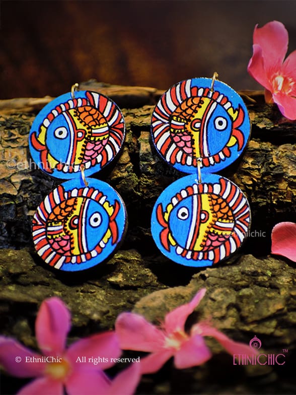 Hand-painted Earrings- Tholubommalatha Fish Motif