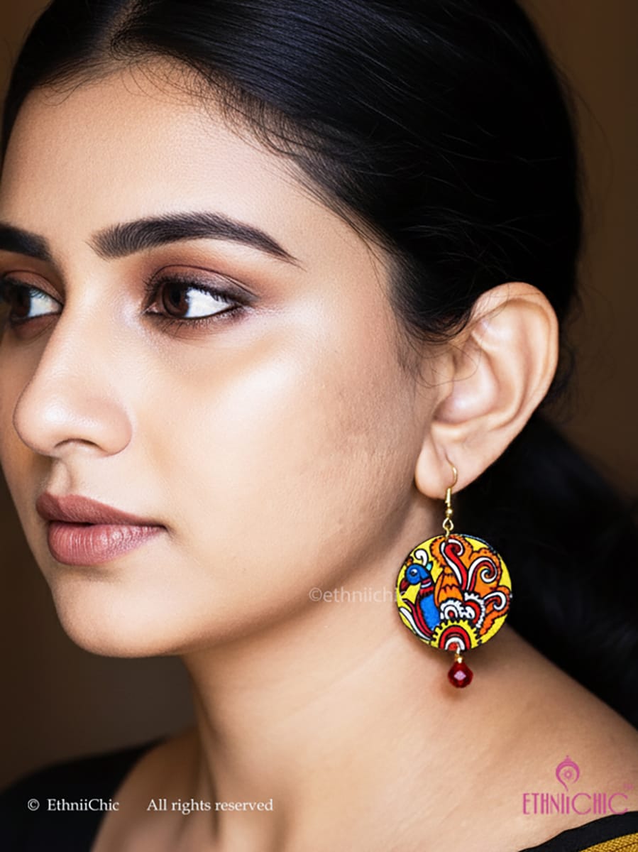 Hand-painted Earrings- Tholubommalatha Peacock Motif