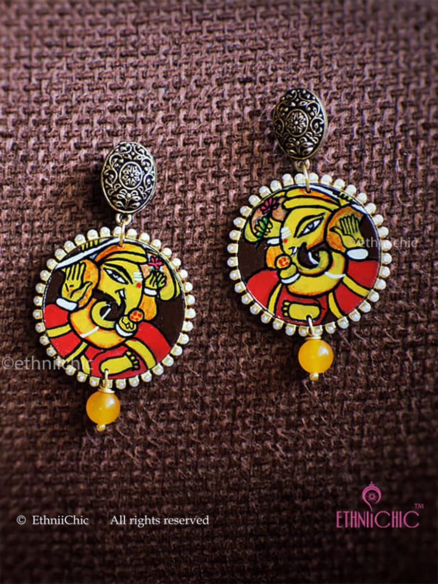 Hand-painted Earrings - Ganesha (Red)