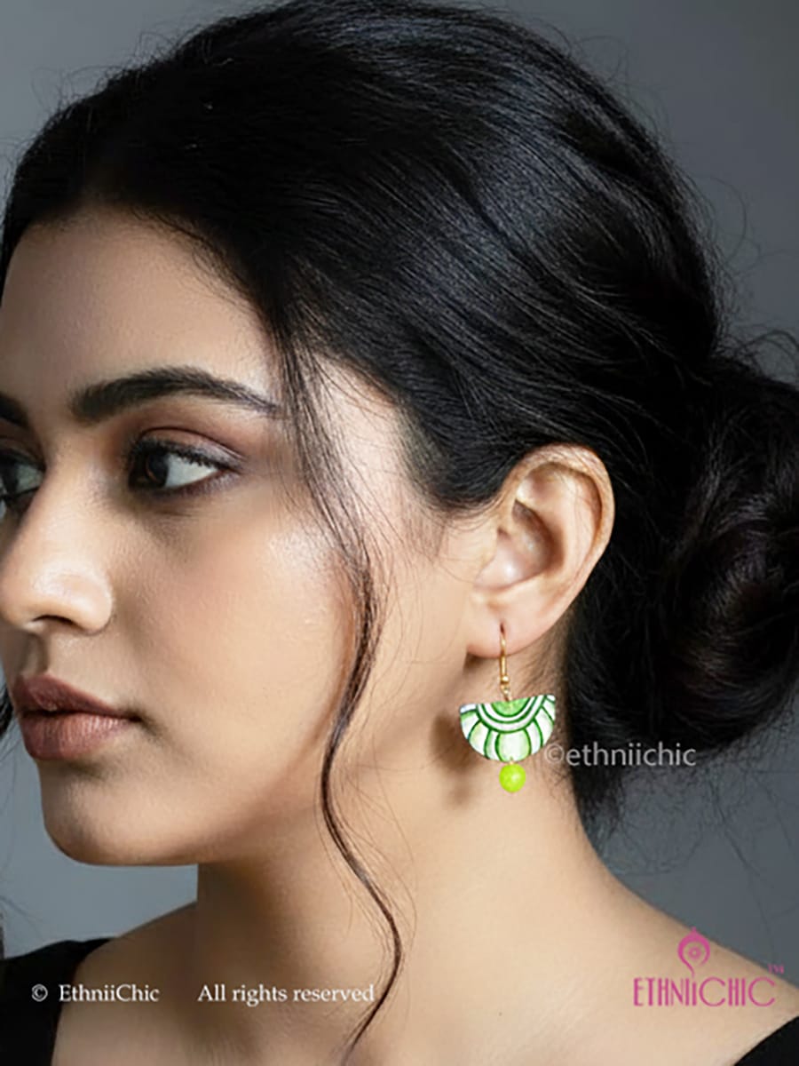 Kerala Mural Hand-painted earrings - Pista Green