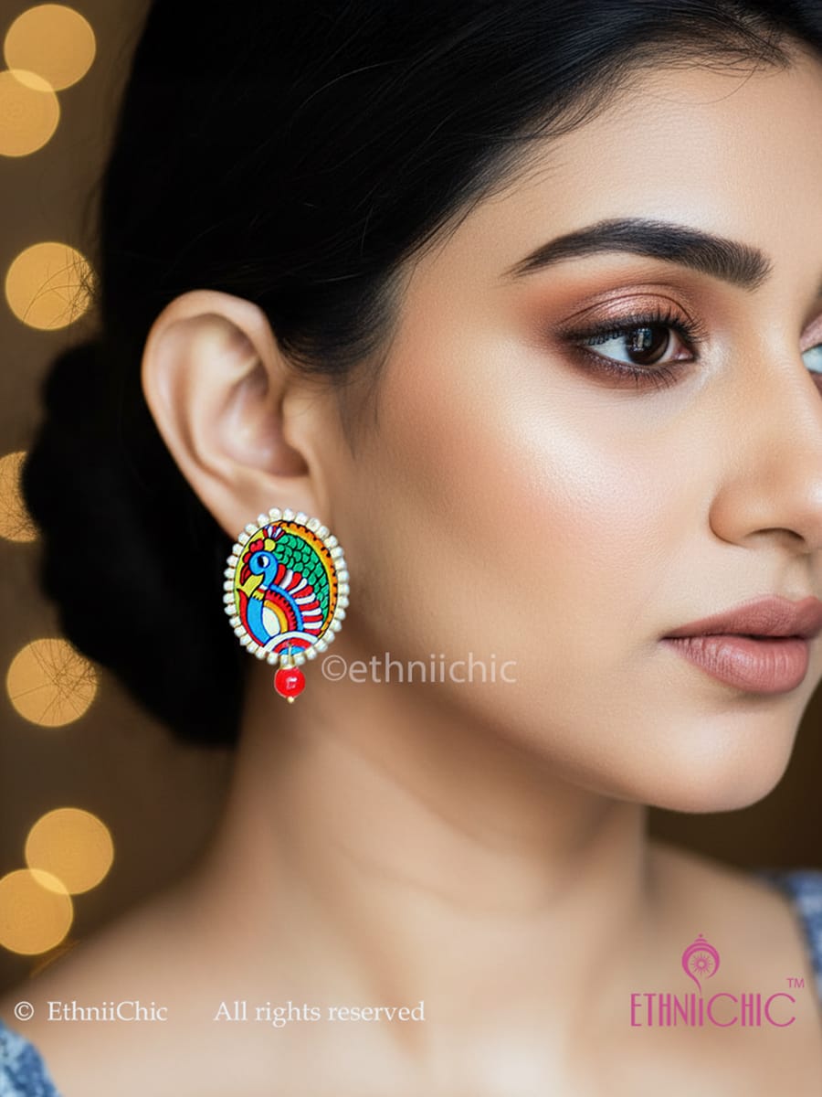 Tholubommalatha Hand-painted studs -  Peacock Motif