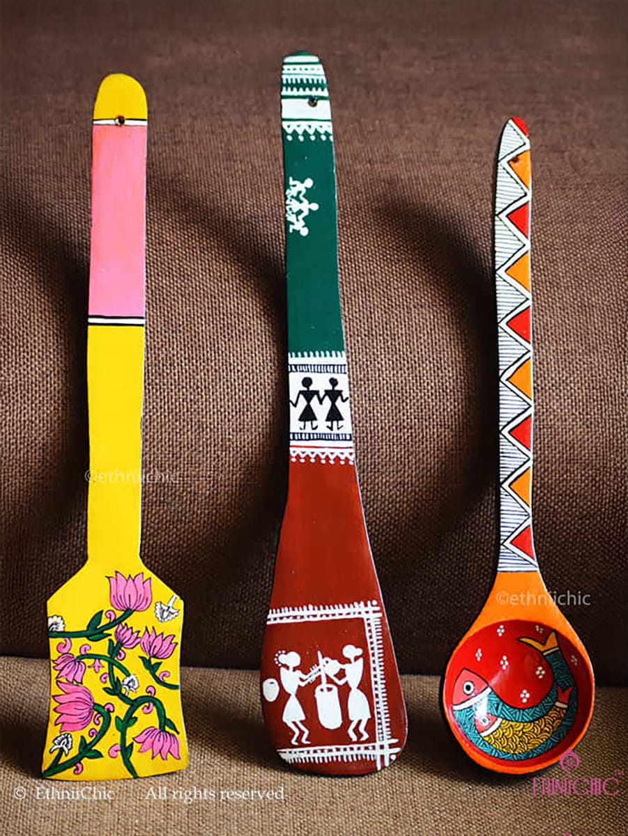Hand painted Spatula Traditional Art Wall Decor - Set of 3- A