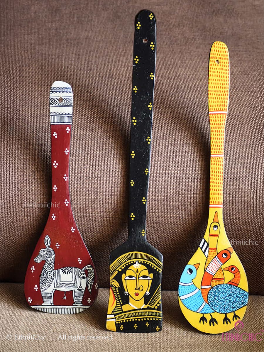Hand painted Spatula Traditional Art Wall Decor - Set of 3