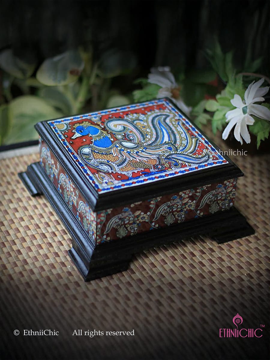 Multipurpose Box Square - Kalamkari Peacock