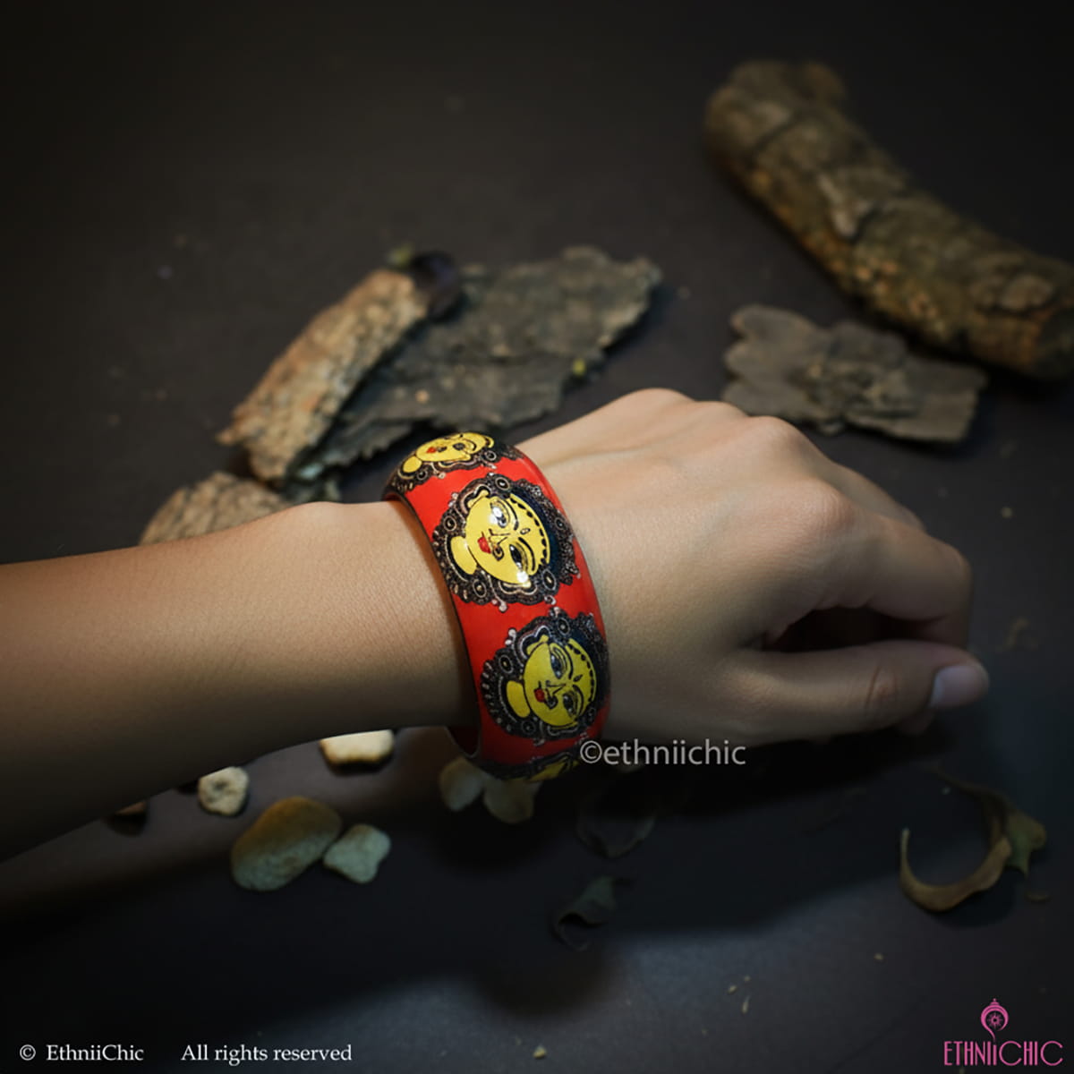 Kalamkari face Hand crafted Wooden Bangle