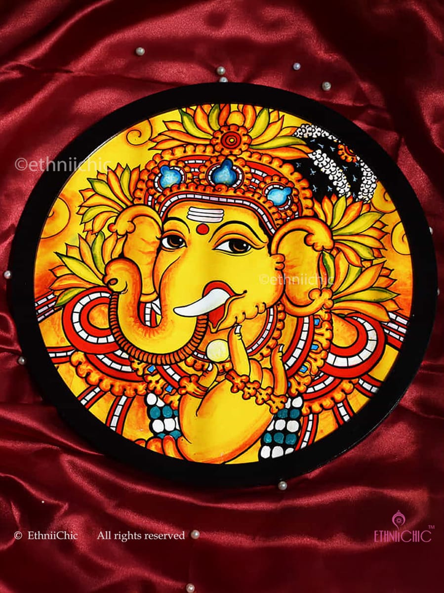 Hand painted Wooden Wall Plate Bal Ganehsa- 12"