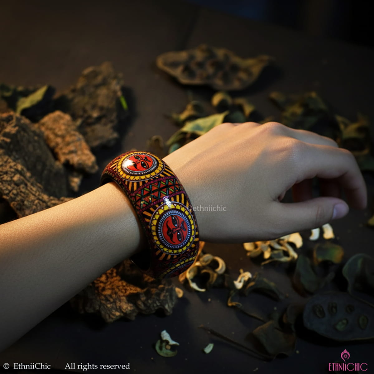 Madhubani Sun Hand crafted Wooden Bangle