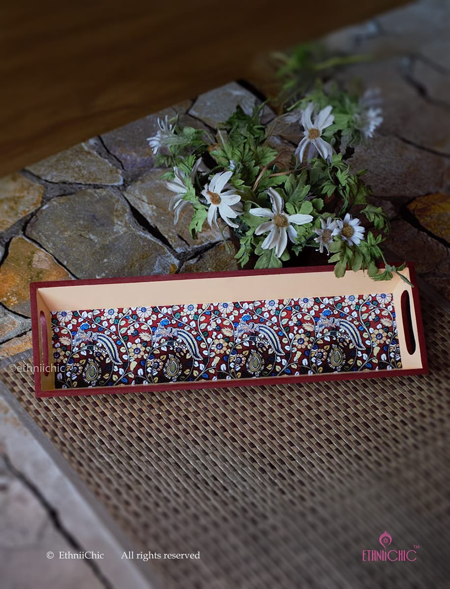 Narrow Tray - Kalamkari Peacock