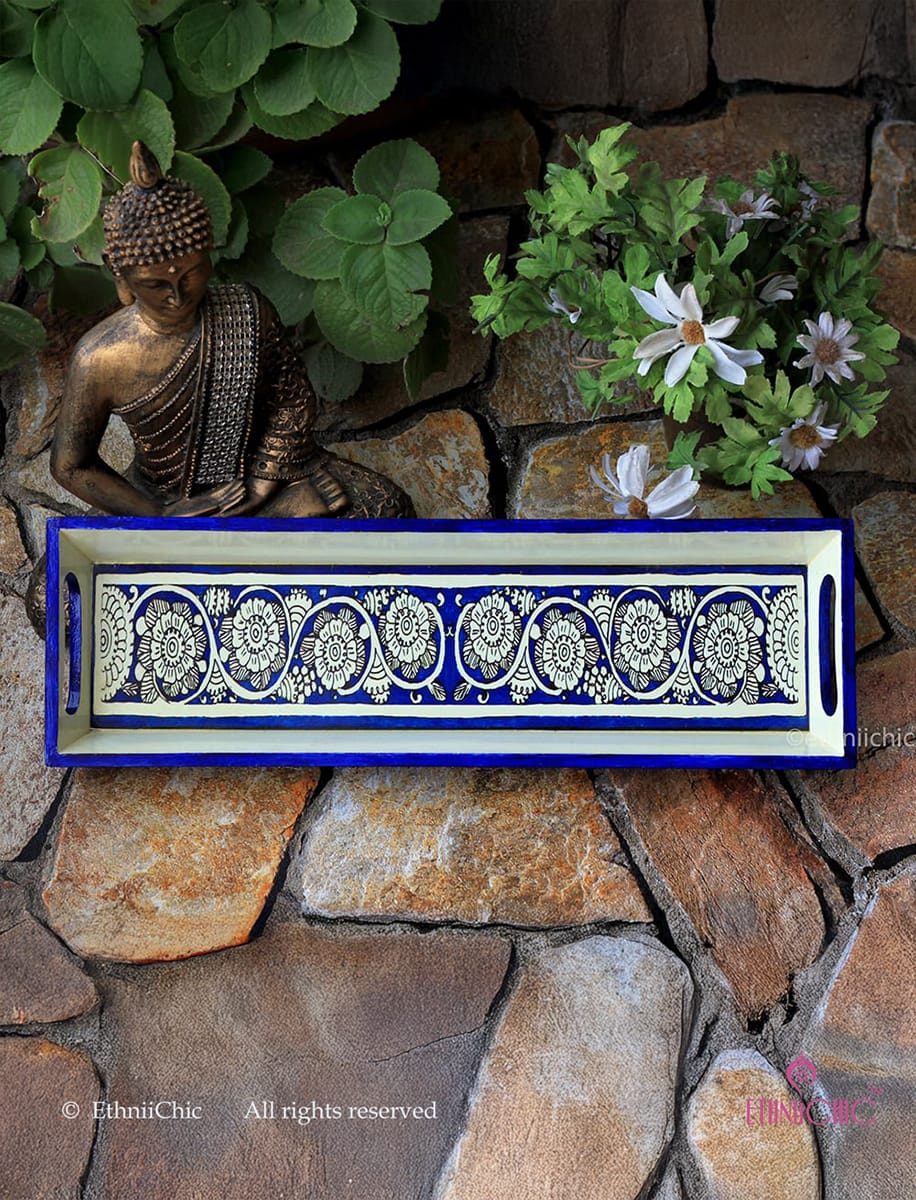 Narrow Tray - Tholu Blue Flower