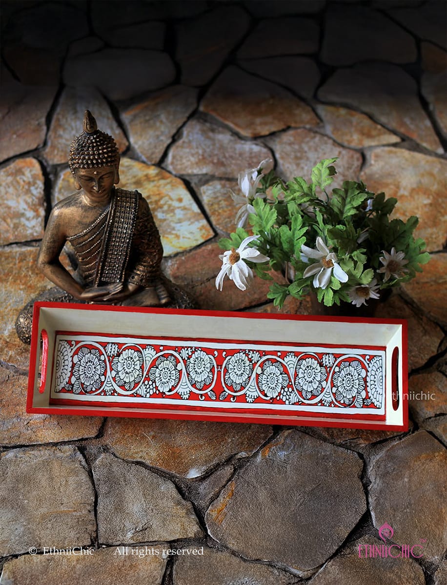 Narrow Tray - Tholu Red Flower