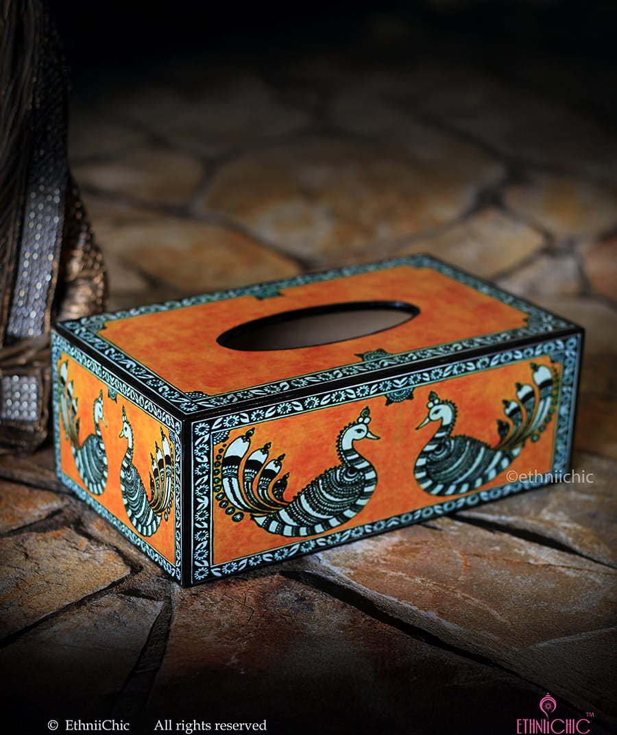 Tissue Box - Madhubani Peacock