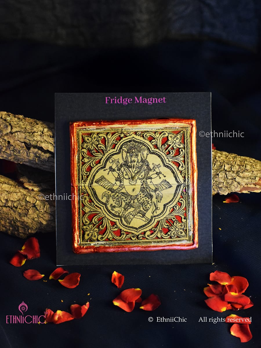 Tala Patra Pattachitra Hand-Painted Fridge Magnet – Dancing Ganesha