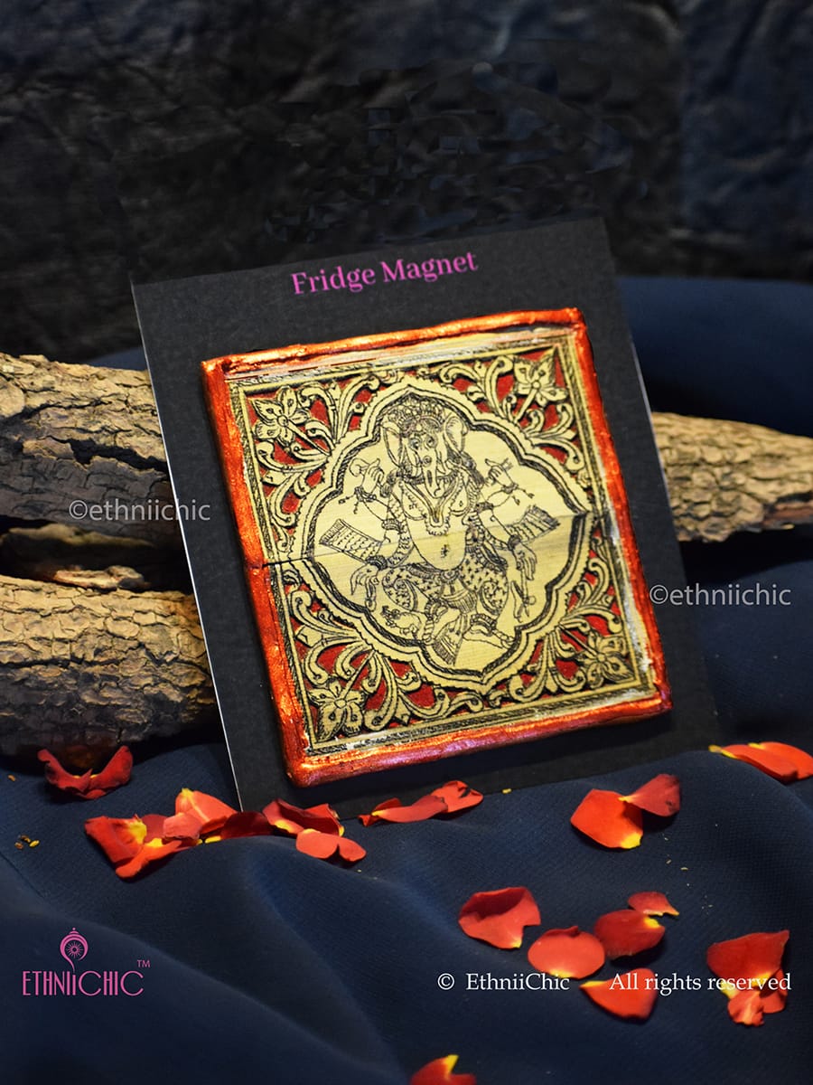 Tala Patra Pattachitra Hand-Painted Fridge Magnet – Dancing Ganesha