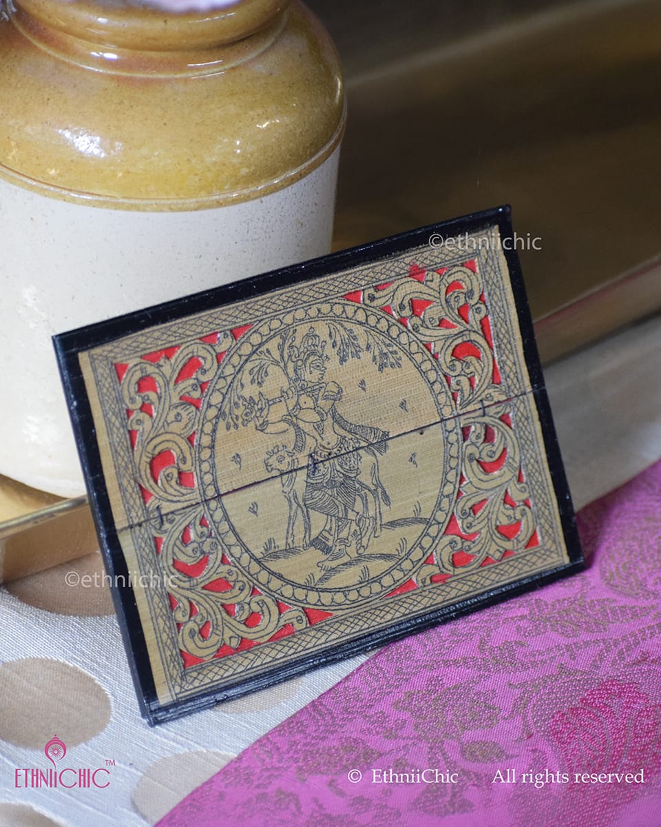 Tala Patra Pattachitra Hand-Painted Fridge Magnet – Krishna