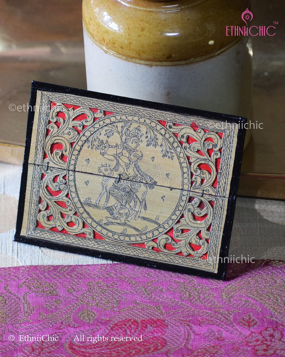 Tala Patra Pattachitra Hand-Painted Fridge Magnet – Krishna
