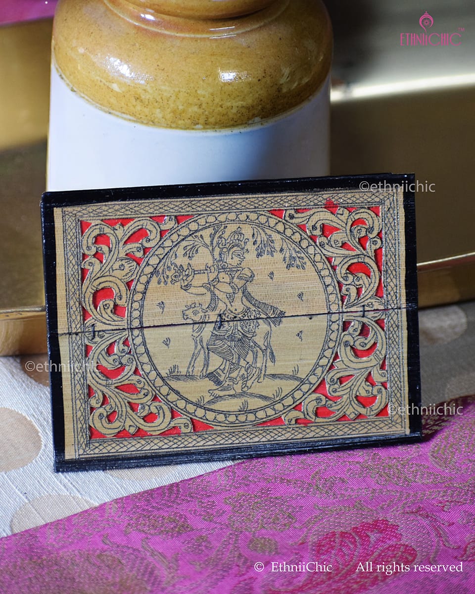Tala Patra Pattachitra Hand-Painted Fridge Magnet – Krishna