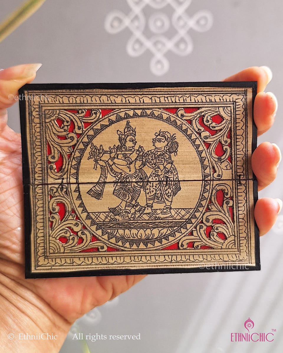Tala Patra Pattachitra Hand-Painted Fridge Magnet – Krishna Radha
