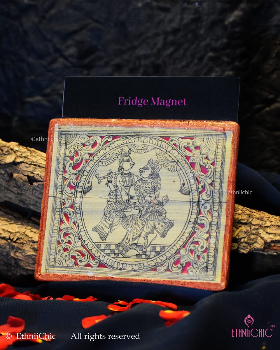 Tala Patra Pattachitra Hand-Painted Fridge Magnet – Krishna Radha