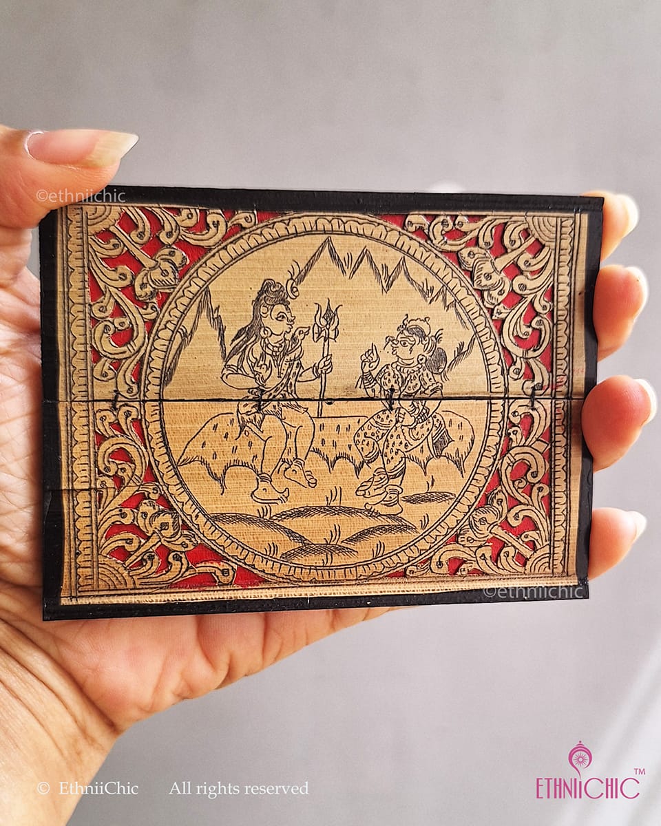 Tala Patra Pattachitra Hand-Painted Fridge Magnet – Shiv Parvathy
