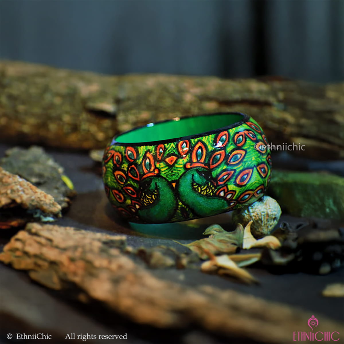 Peacock Hand crafted Wooden Bangle