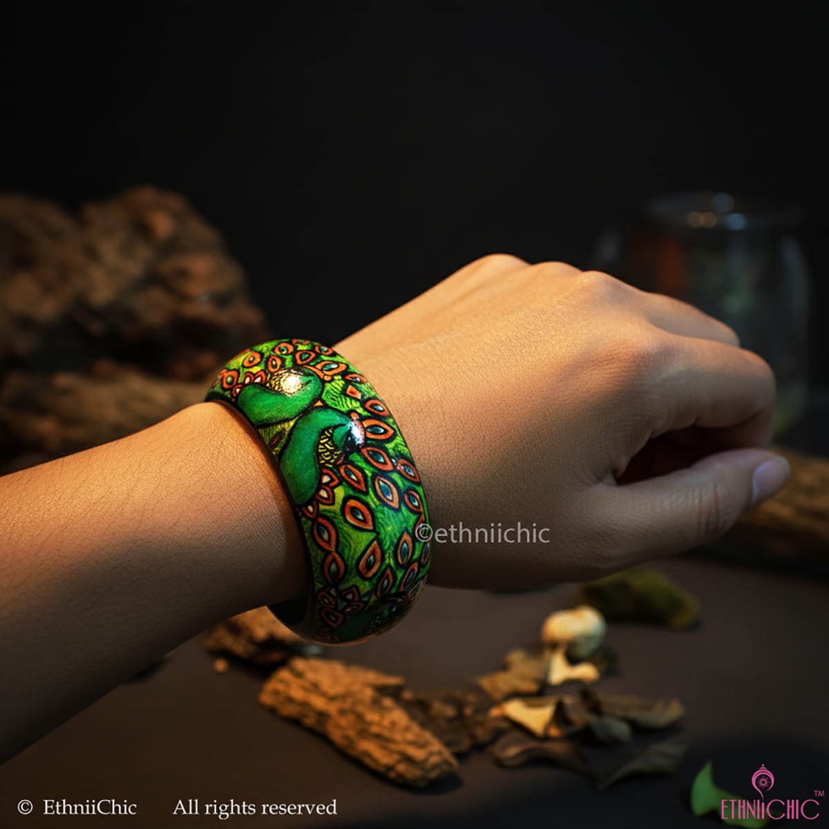 Peacock Hand crafted Wooden Bangle