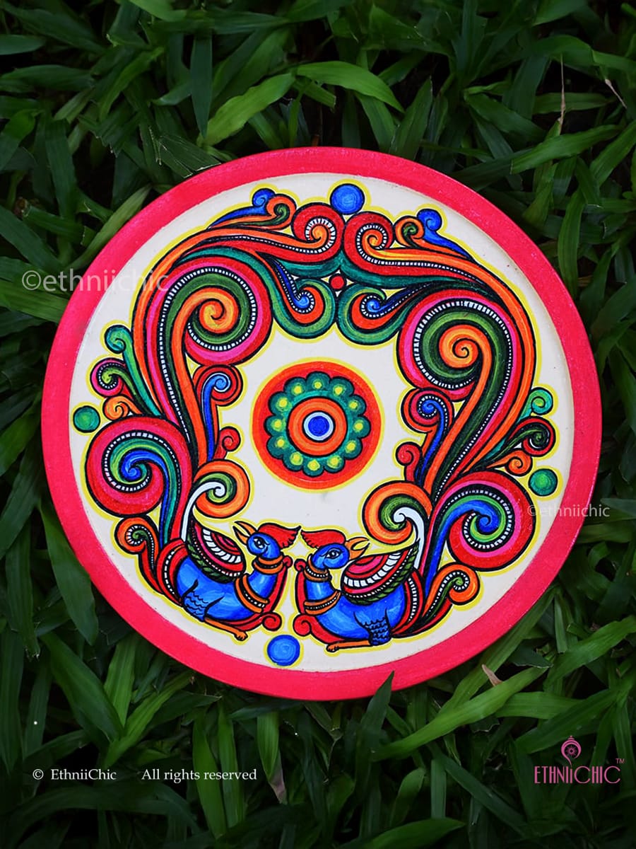 Peacock Handpainted Wooden Wall Plate - 10"