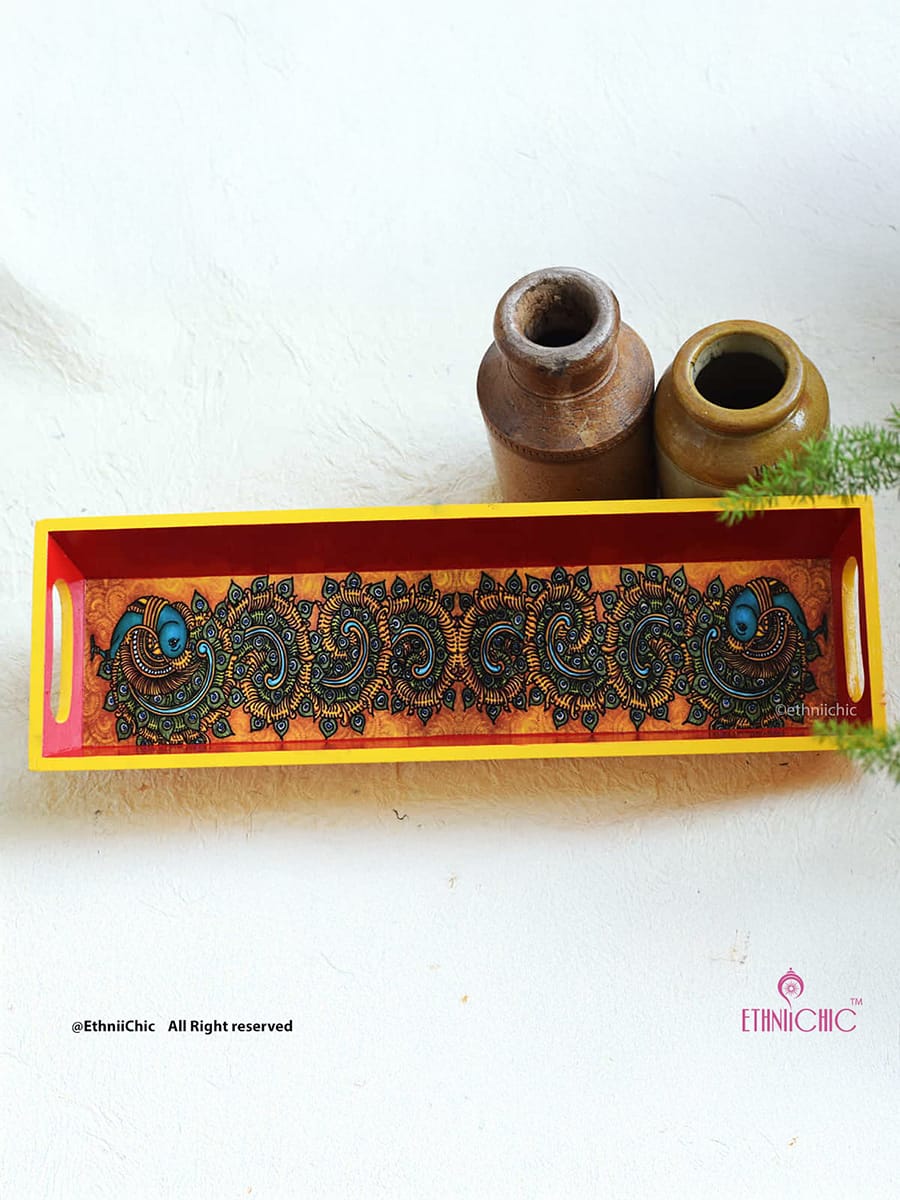 Narrow Tray - Kerala Mural Peacock
