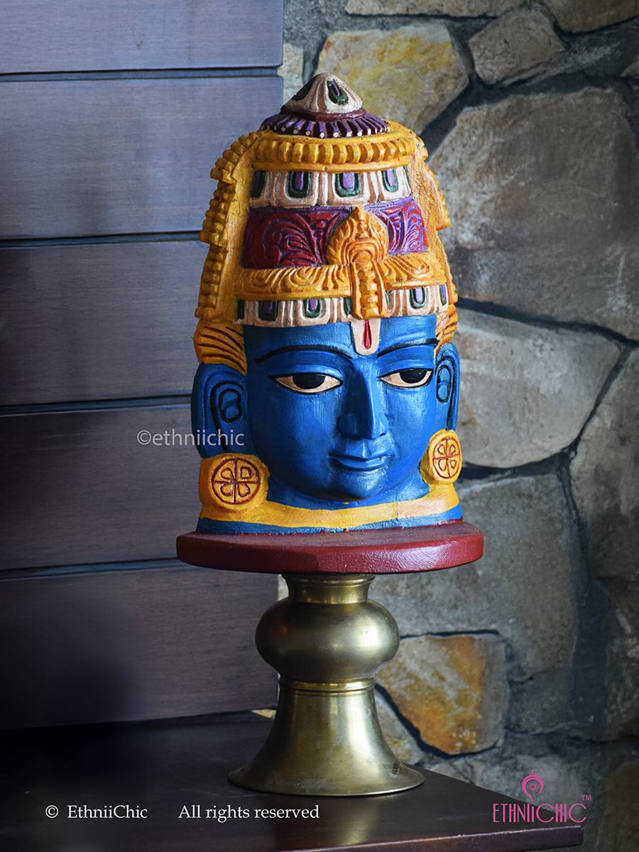 Wooden Hand Painted Blue Ram Head - 12"