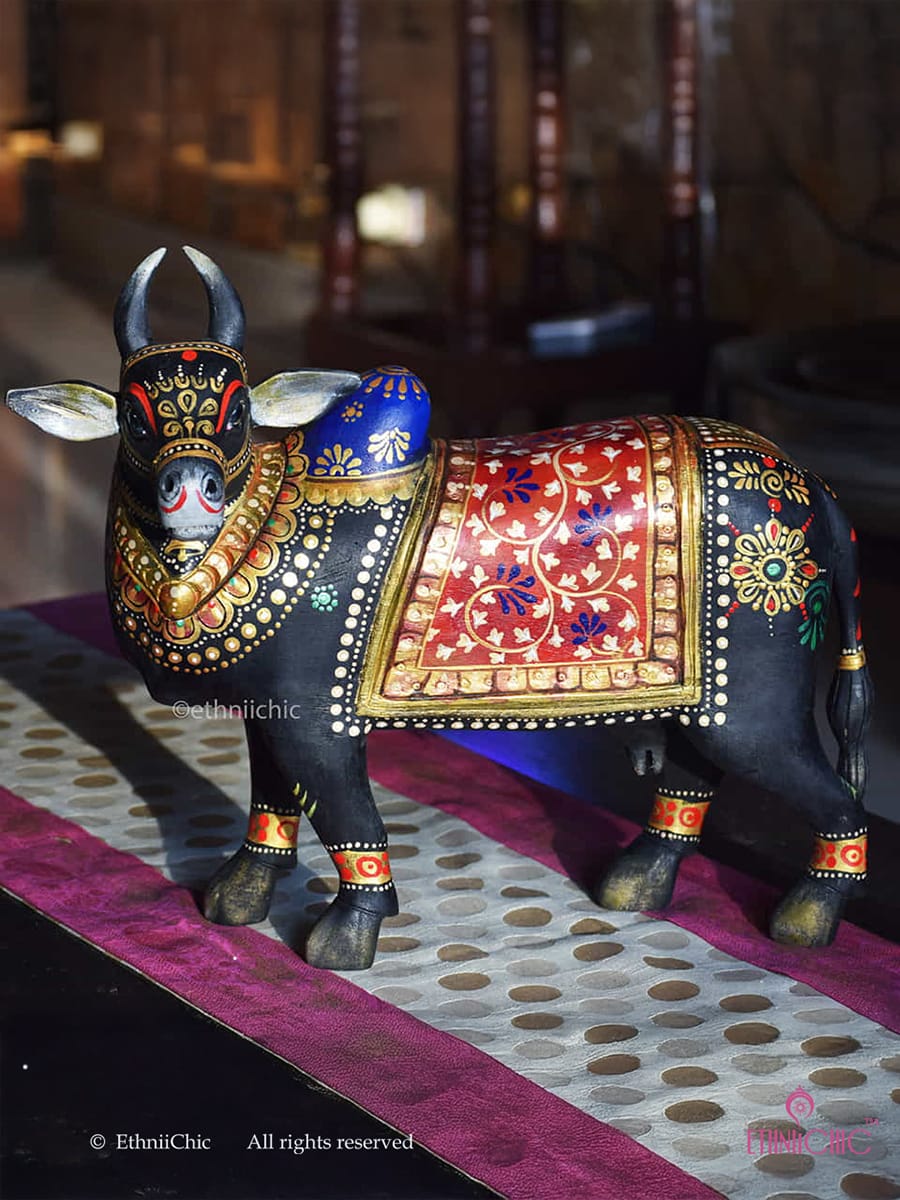 Wooden Hand painted Nandi - Black