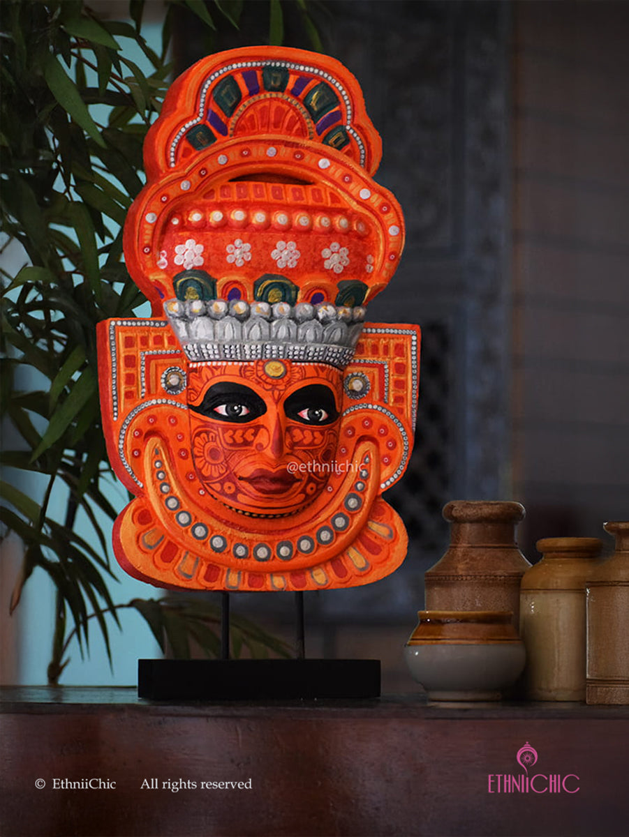 Theyyam Mask - Hand Painted Vishnumoorthy - 2-in-1 Decor
