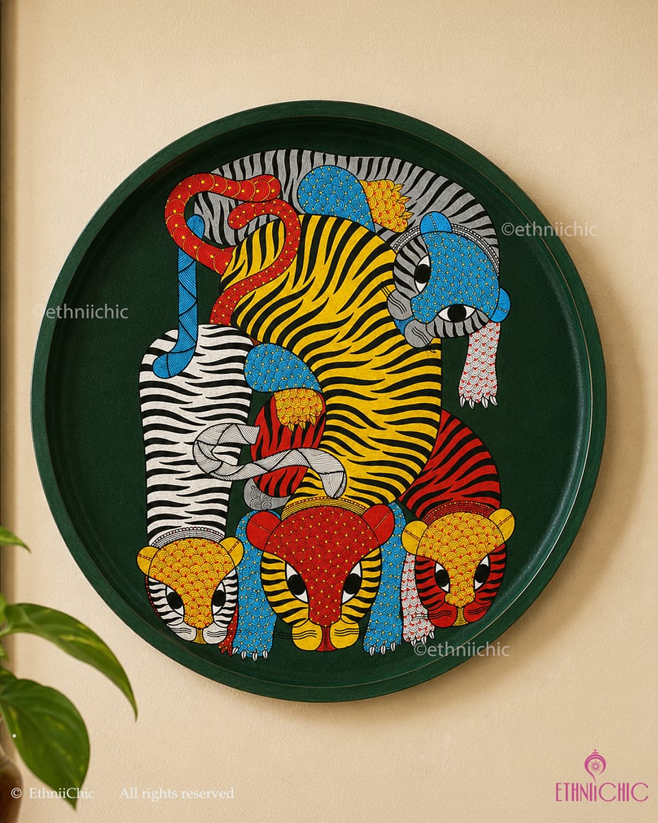 Bagh Parivar – Hand Painted Gond Wooden Wall Plate