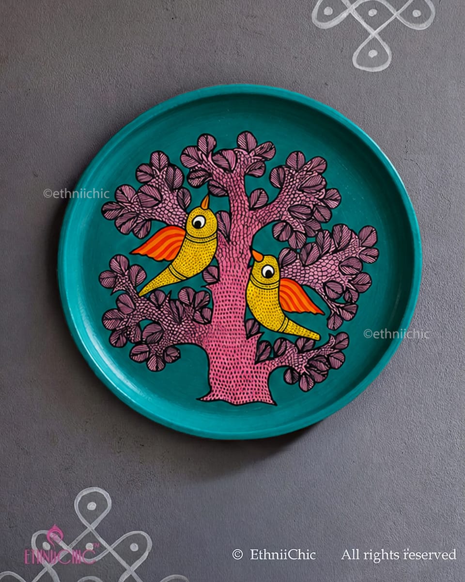 Prem Panchhi – Hand Painted Gond Wooden Wall Plate