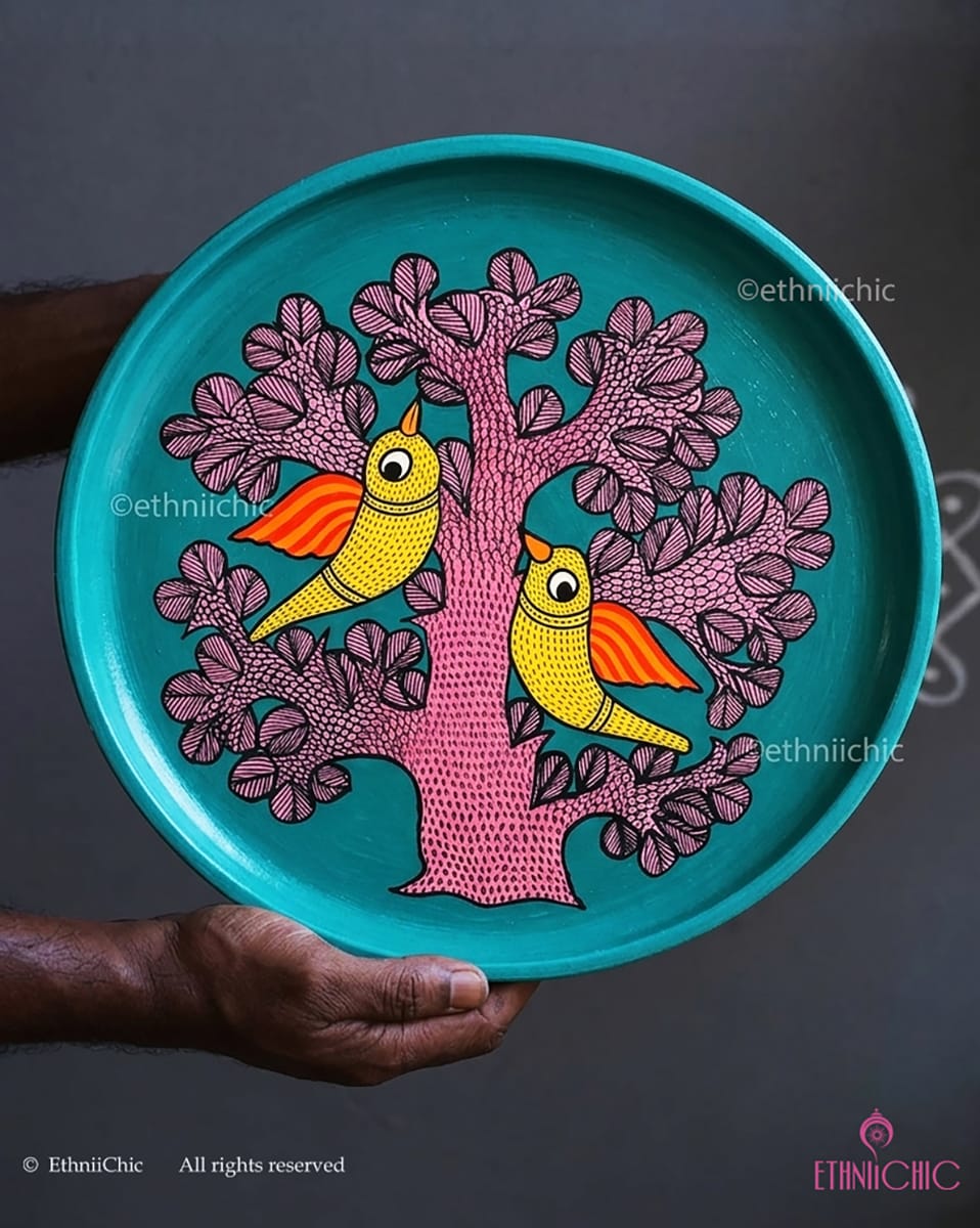 Prem Panchhi – Hand Painted Gond Wooden Wall Plate