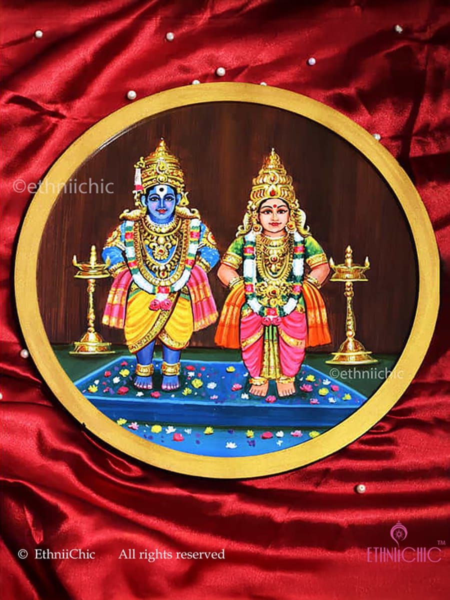 Hand painted Wooden Wall Plate Vittal Rukmini - 12"