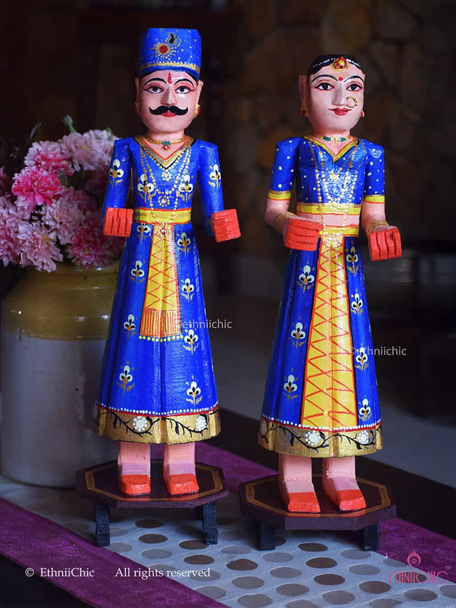 Wooden Gangaur Dolls 18" - Blue
